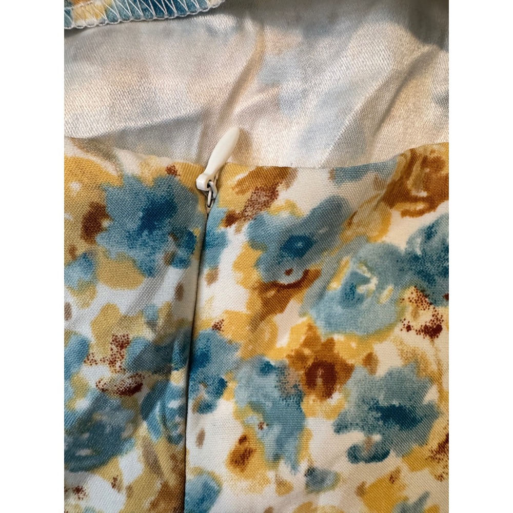 Versona Floral Mini Dress Y2K Blue Mustard Cottagecore Size 2 - Picture 3 of 4